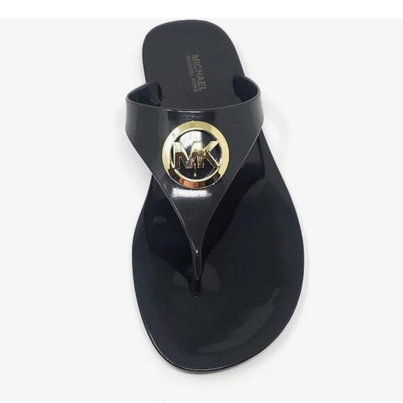Michael Kors Jelly slides Black sandals Round MK logo Womens size 7 8 9 10 - Picture 1 of 3